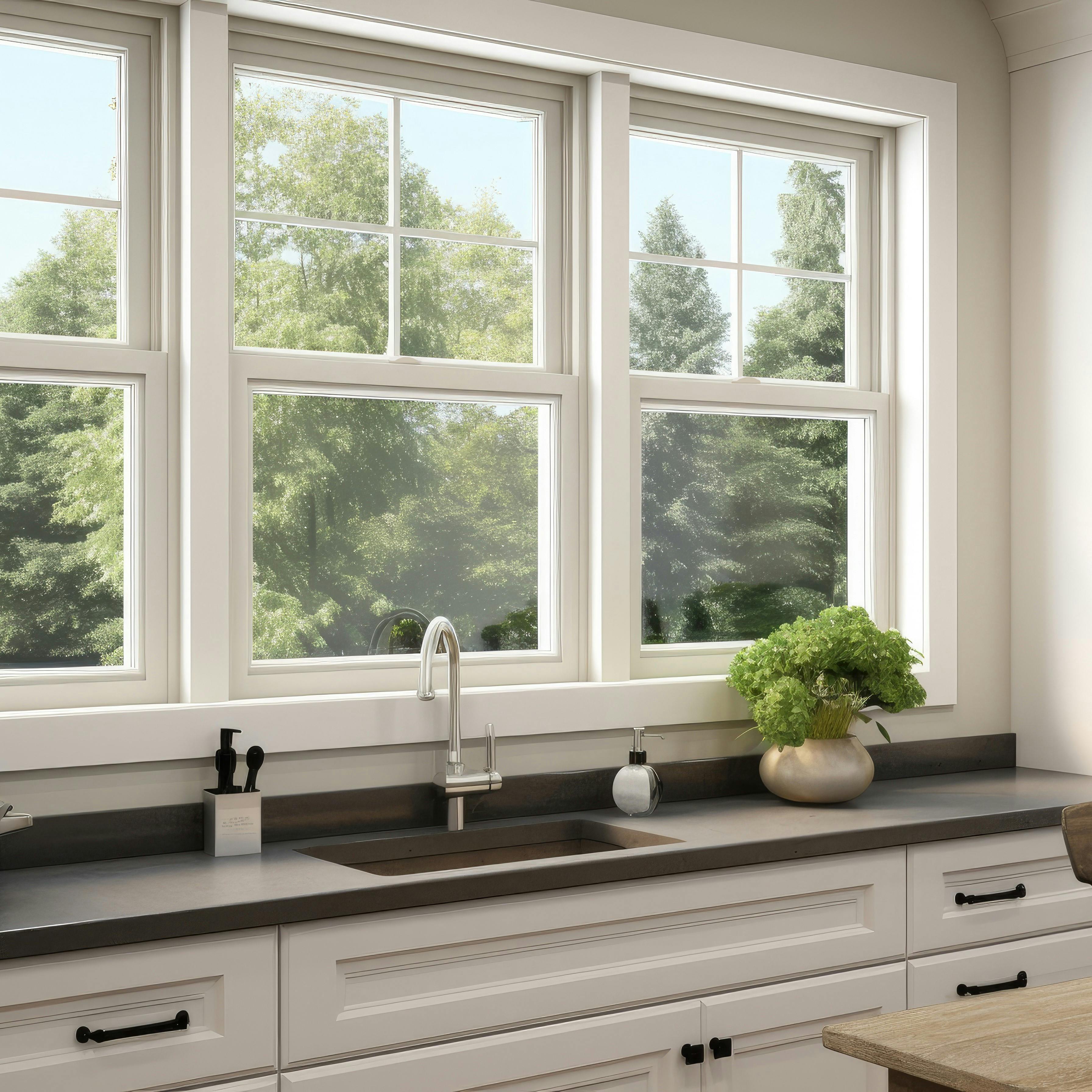 Beautiful windows in a tiled kitchen looking outside