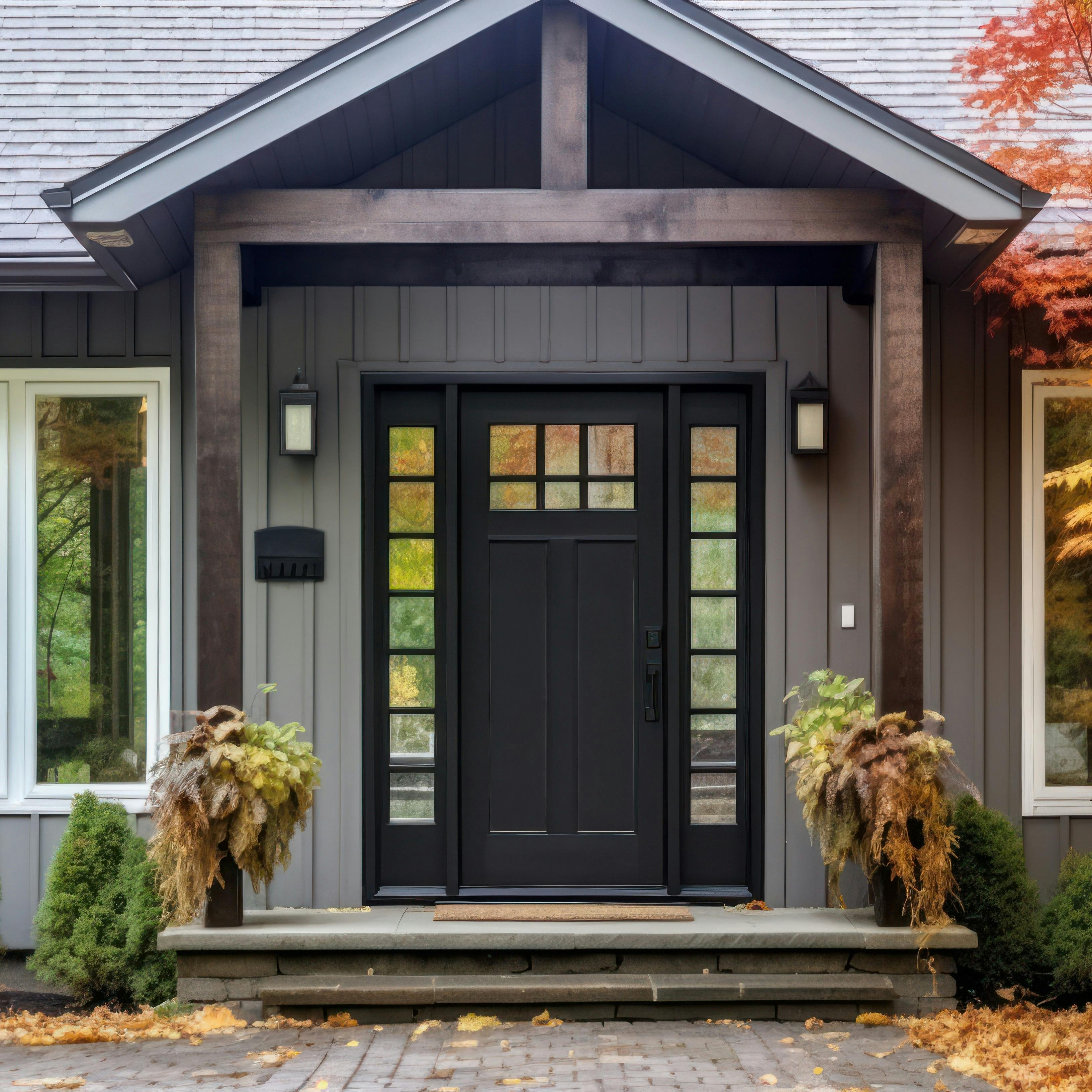 Vinyl siding vertically aligned near a front door